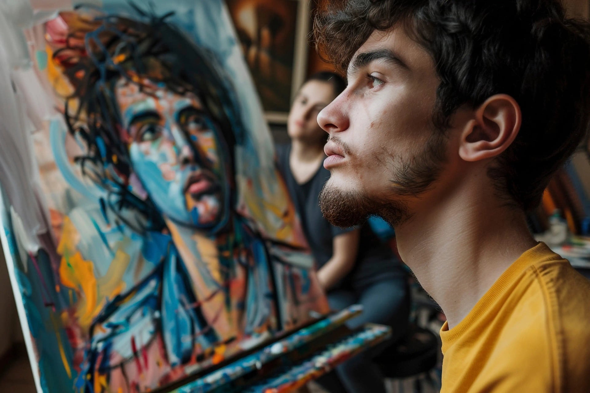 Aula de pintura em tela